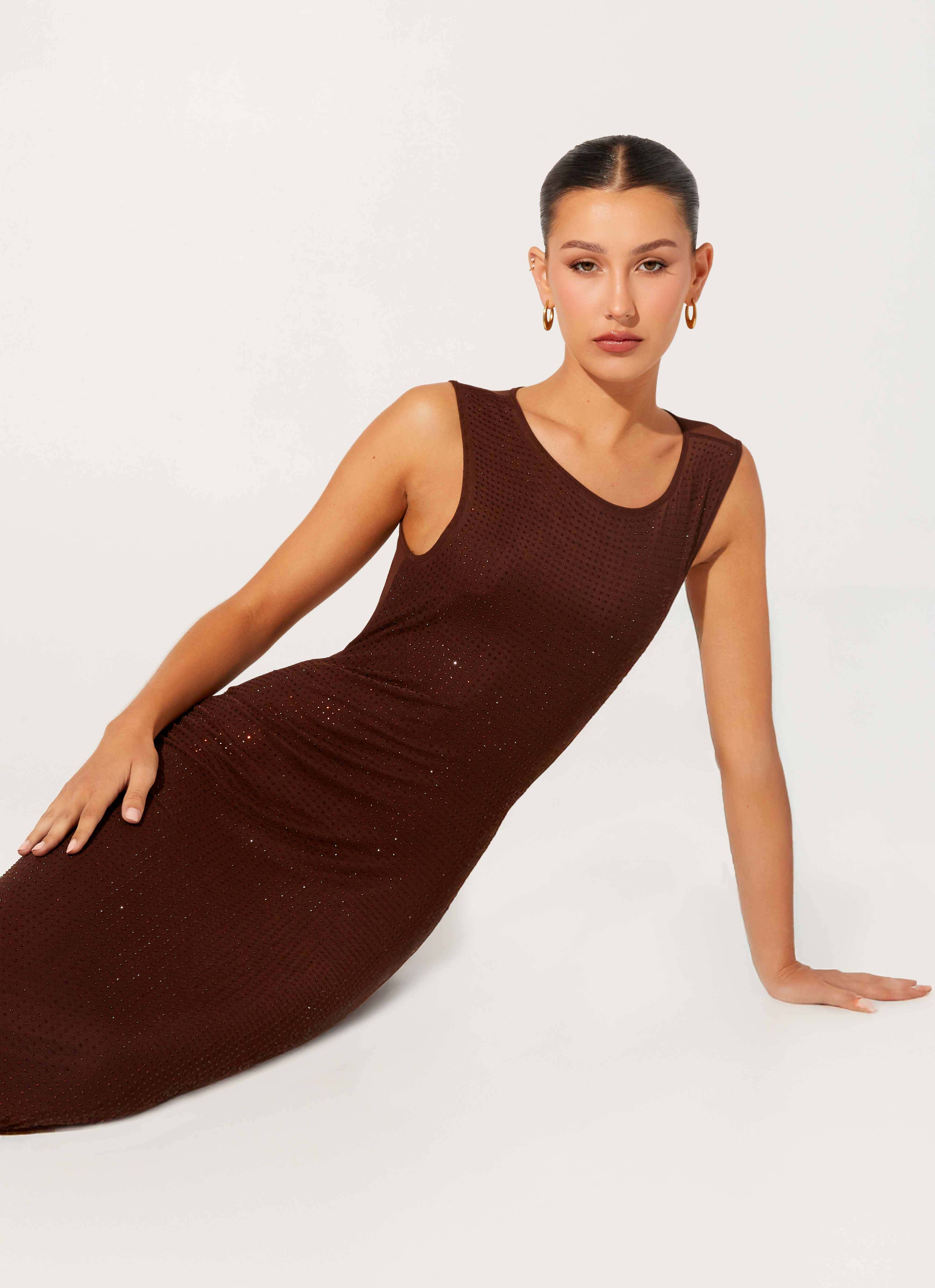 Hot Sequins Maxi Dress - Chocolate